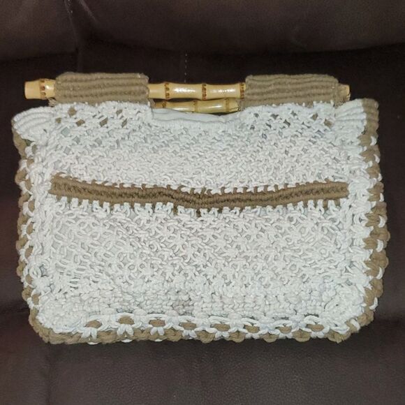Straw Studios Boho Macrame Bamboo Handle Purse New - Picture 2 of 5